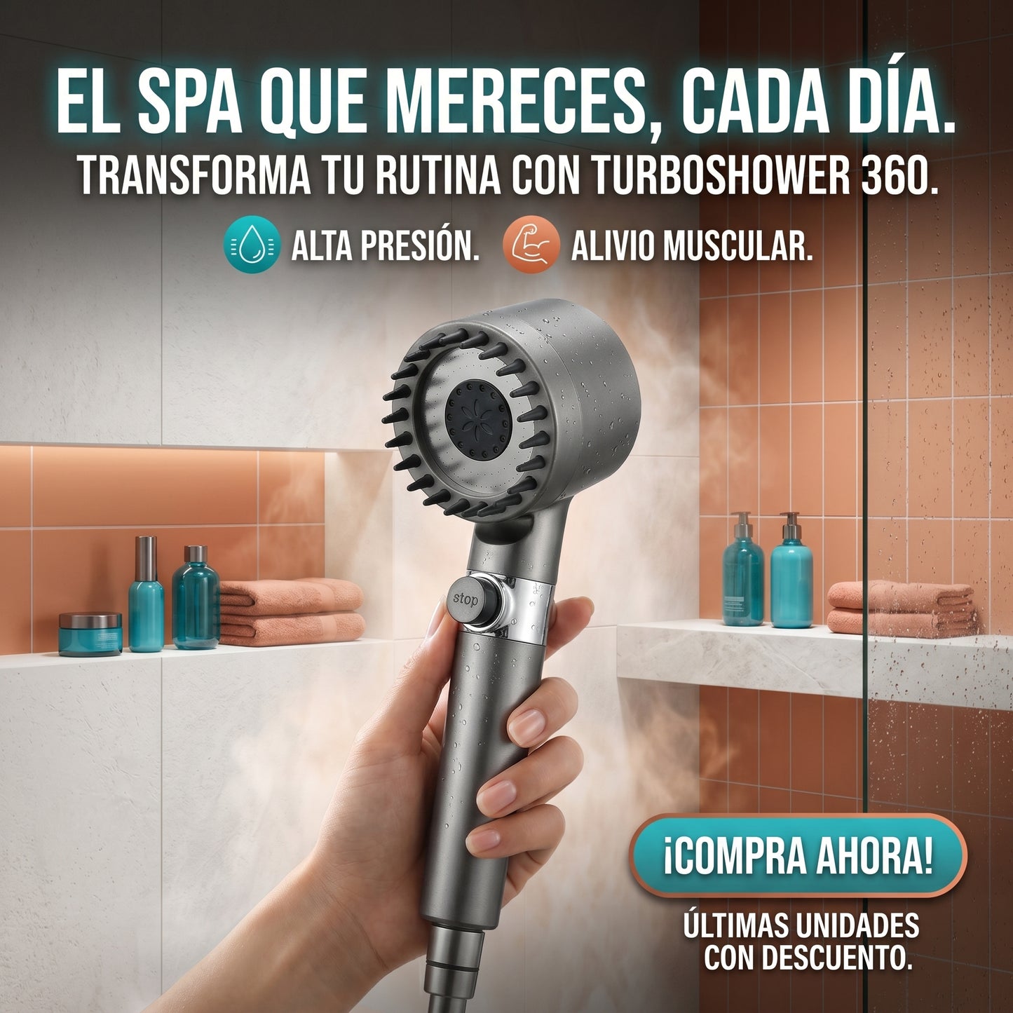 TurboShower 360 - Purifica y Potencia el Agua - Recupera el Placer de Ducharte