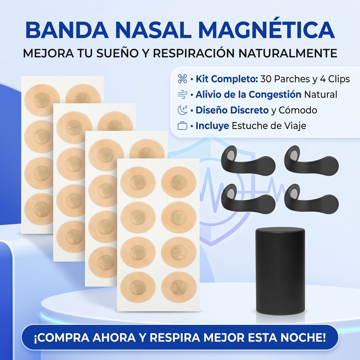 BANDA NASAL MAGNETICA - 30 Imanes - Respira Más Cómodo Durante La Noche