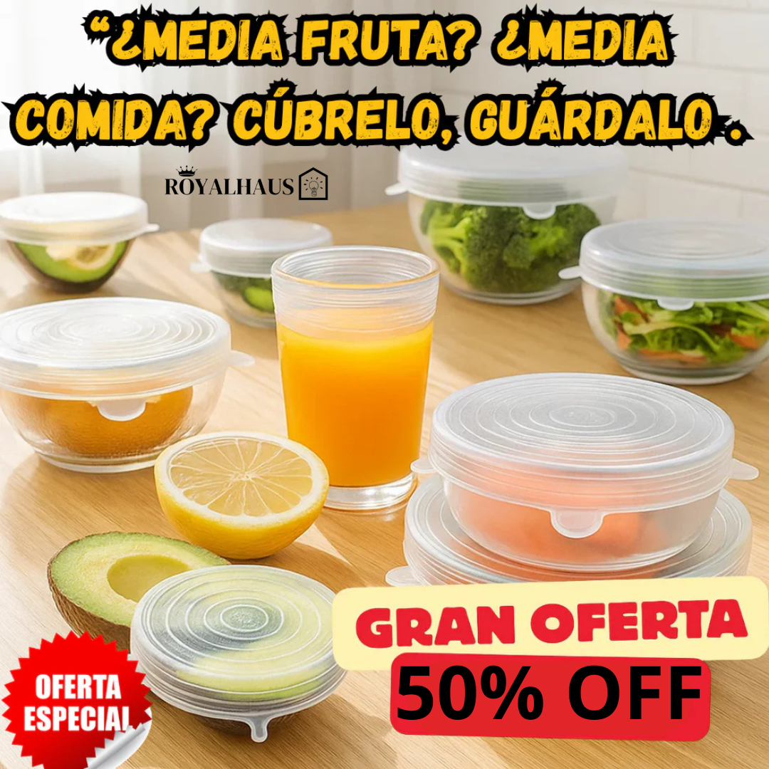 SellaFlex: 6 Tapas de silicona reutilizables que sellan frescura en segundos