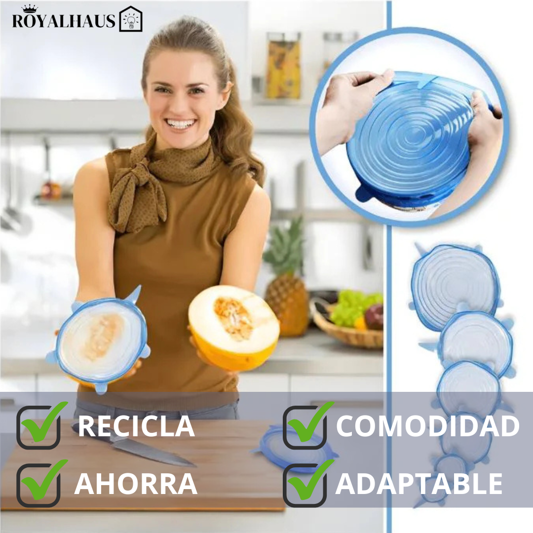 SellaFlex: 6 Tapas de silicona reutilizables que sellan frescura en segundos