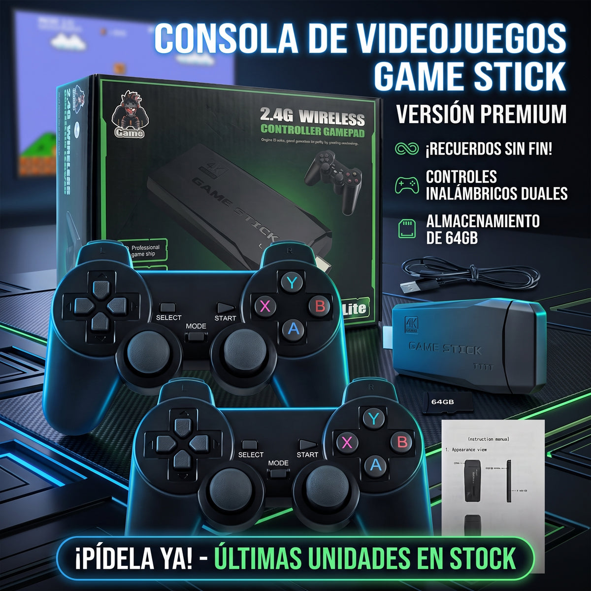 CONSOLA DE VIDEOJUEGO GAME STICK - Miles de juegos para disfrutar en familia
