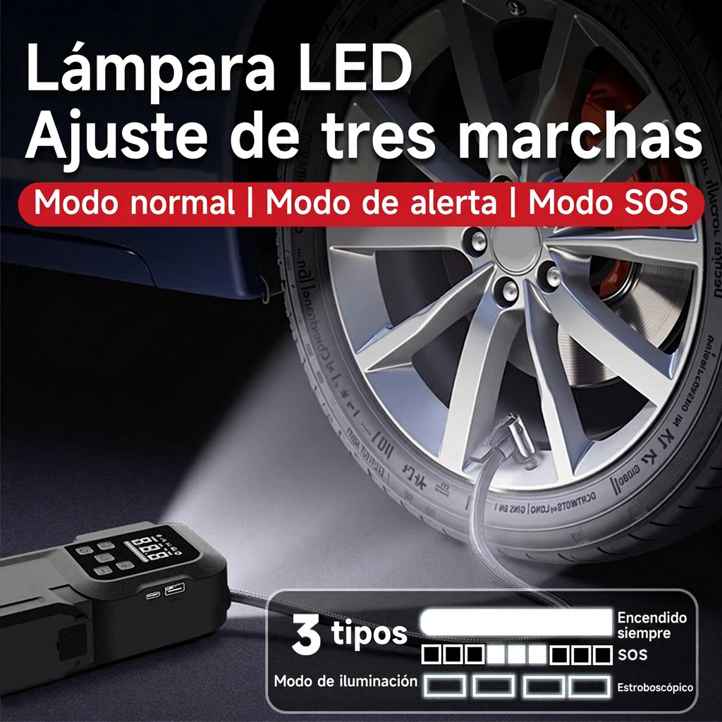VoltAir Pro™ - 4 en 1 - Cargador, Compresor, Linterna y Batería Externa Integrada