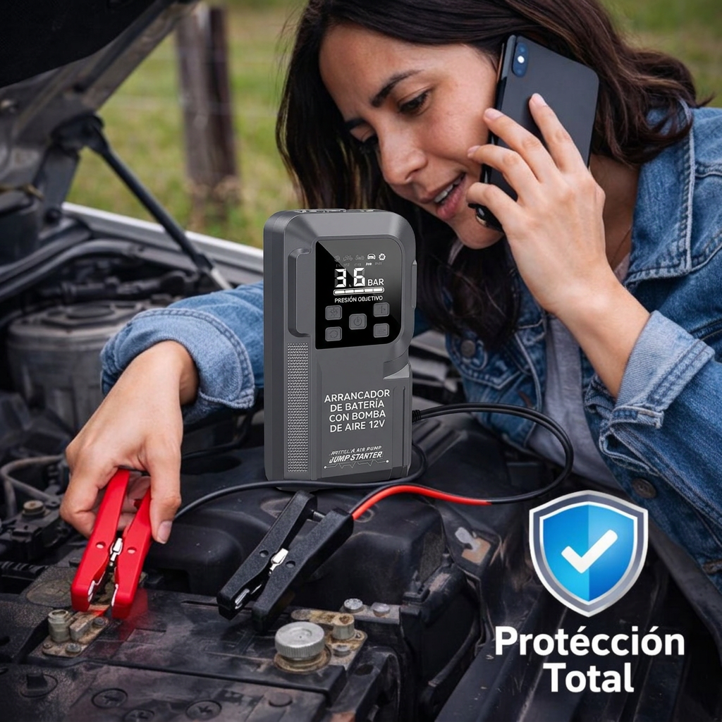VoltAir Pro™ - Cargador y Compresor Automotriz Inteligente – Evita Quedarte En Pana en Minutos