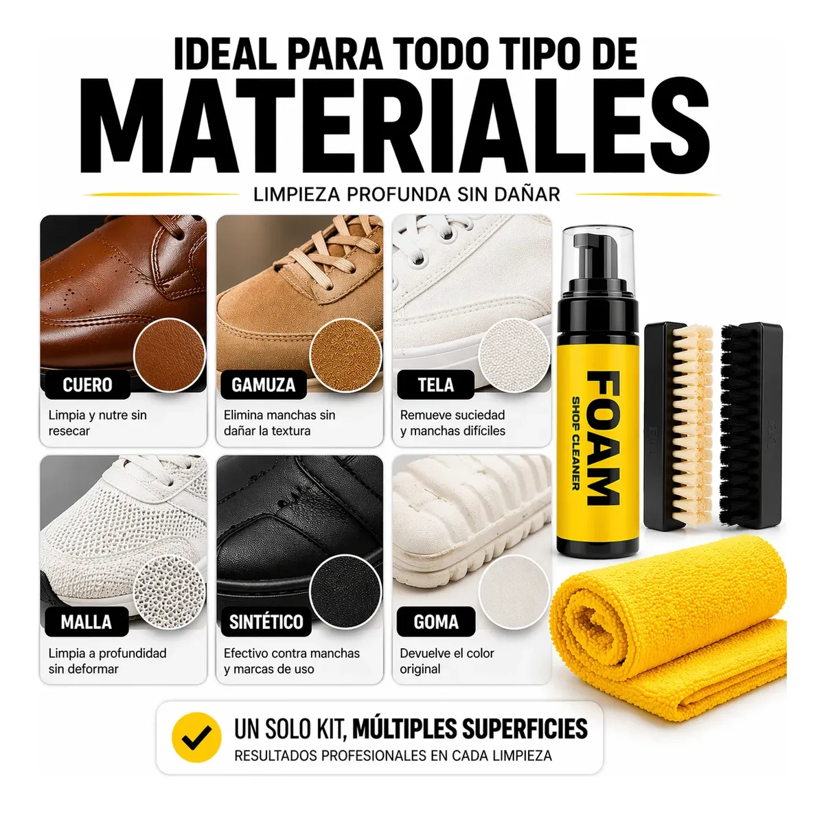 FOAM™ Kit Limpieza Para Zapatillas - Recupera el Blanco Original en Minutos