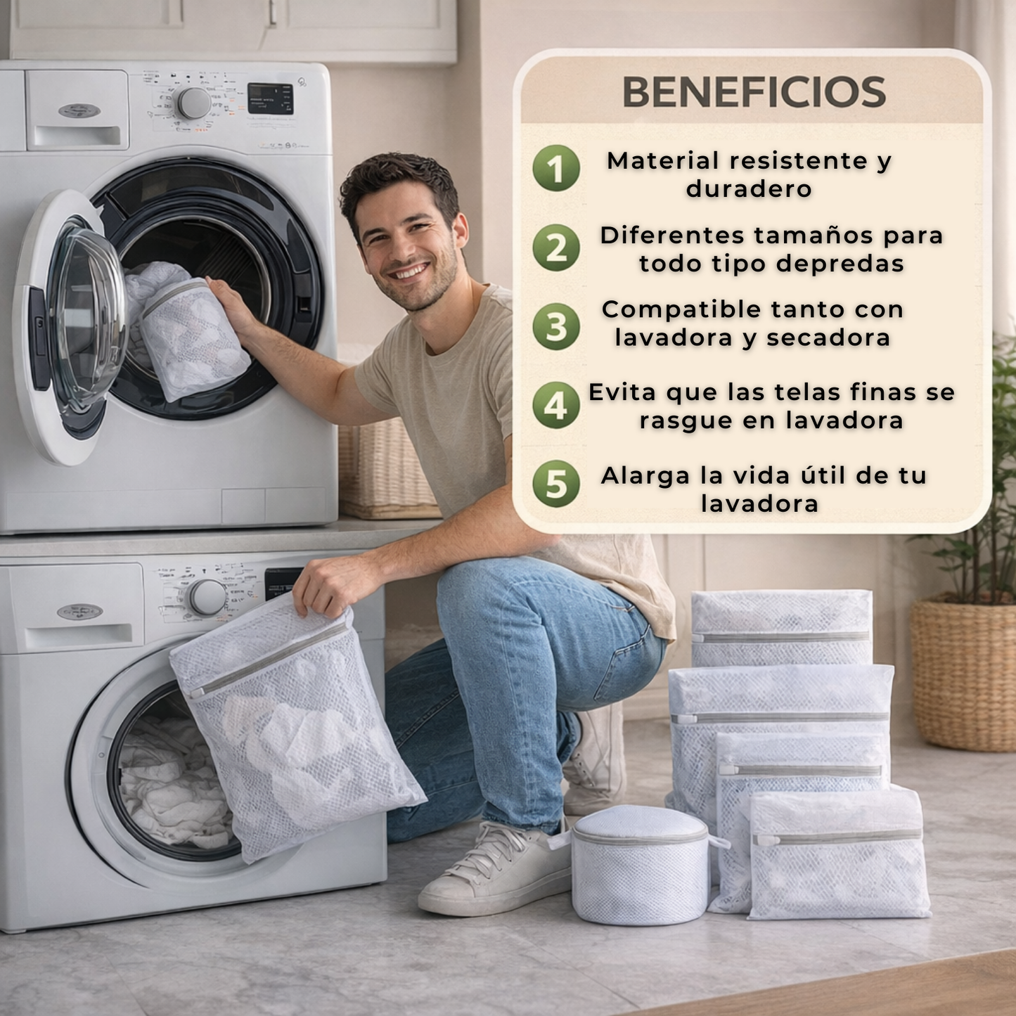 KIT 7 BOLSAS DE MALLA PARA LAVADO - ROPA COMO NUEVA EN CADA LAVADO