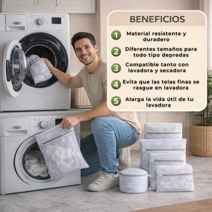 KIT 7 BOLSAS DE MALLA PARA LAVADO - ROPA COMO NUEVA EN CADA LAVADO