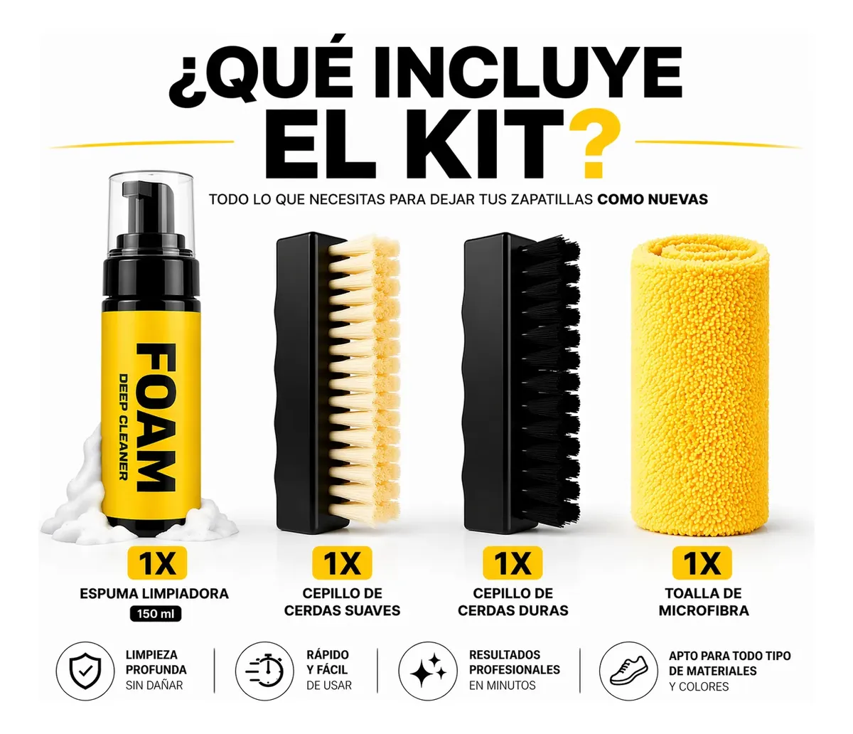 FOAM™ Kit Limpieza Para Zapatillas - Recupera el Blanco Original en Minutos