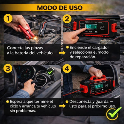 Cargador Automotriz Inteligente – Recuperación Segura – Evita Quedarte Varado en Minutos