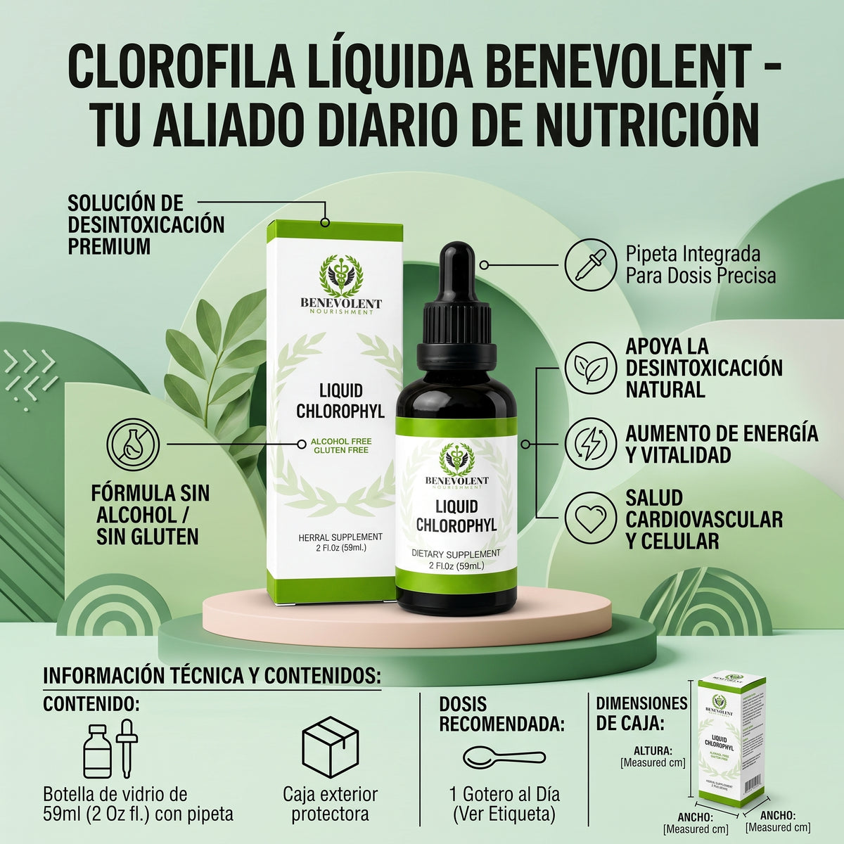 CLOROFILA BENEVOLENT - Rebaja y Desinflama Naturalmente - Frescura y practicidad para tu rutina diaria
