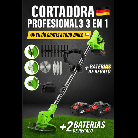 Cortadora de Pasto 3 en 1 - Bordea tu Jardín a la perfección +2 Baterías de Regalo