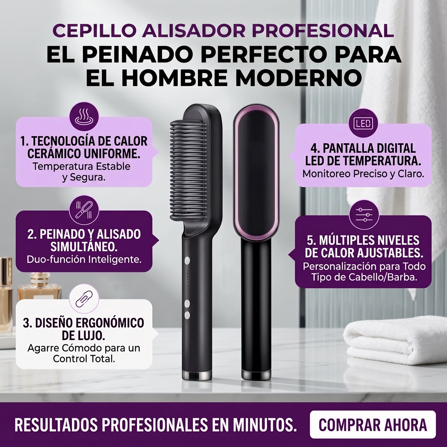 Cepillo Alisador Pro - Peina y Alisa - Cabello liso y brillante en pocos minutos