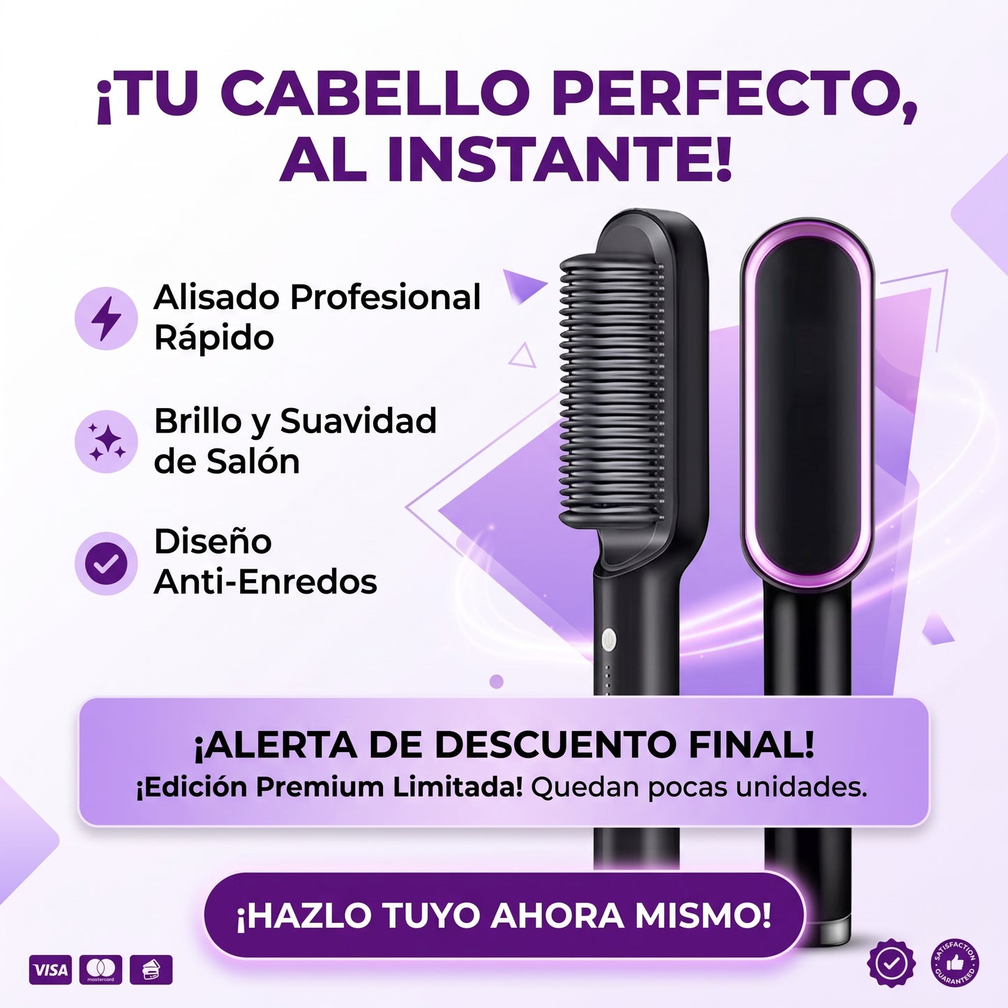 Cepillo Alisador Pro - Peina y Alisa - Cabello liso y brillante en pocos minutos