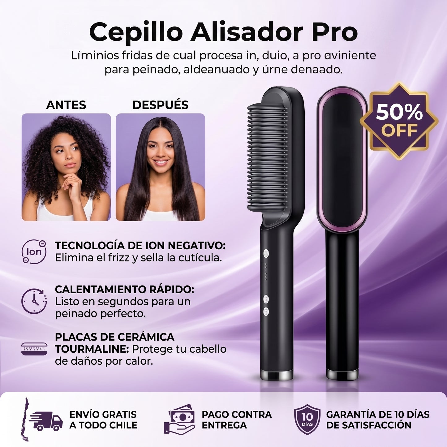Cepillo Alisador Pro - Peina y Alisa - Cabello liso y brillante en pocos minutos