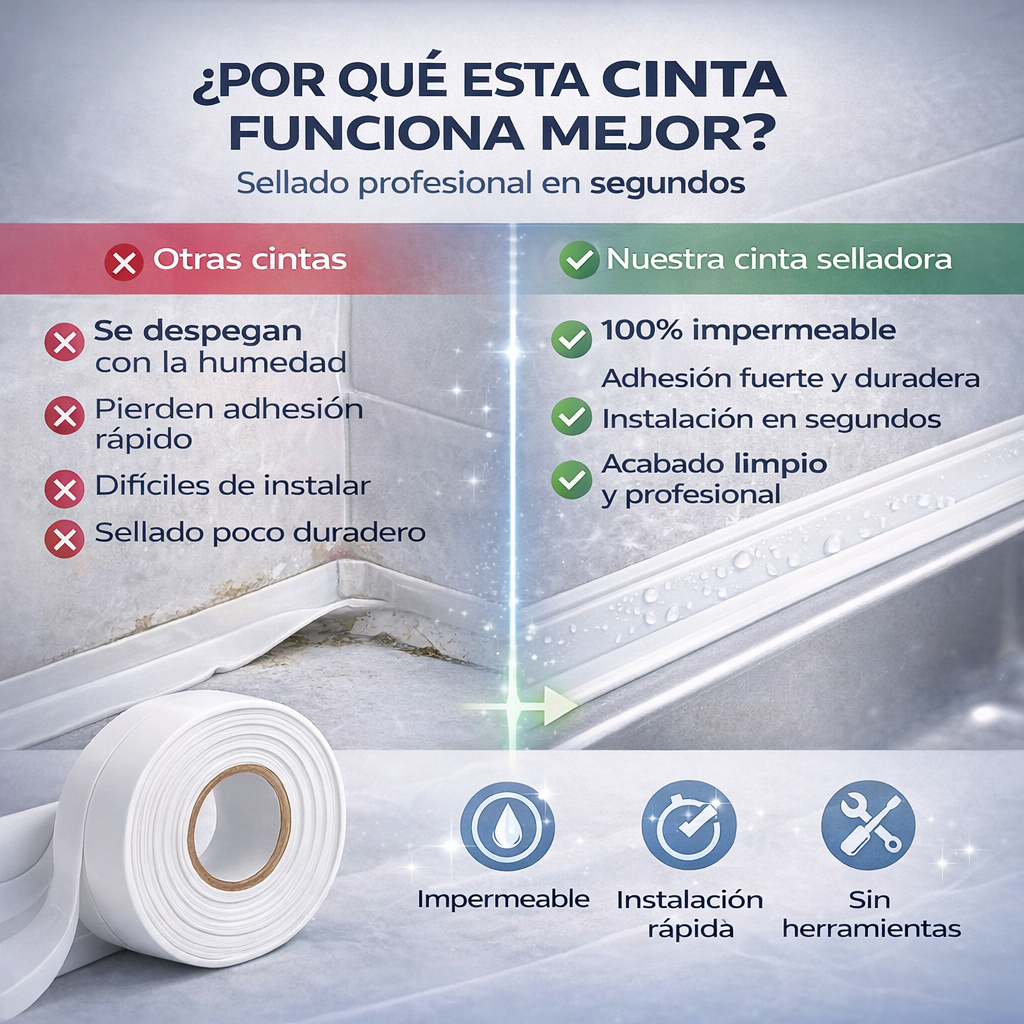 Cinta Impermeable Multiuso – Sellado Instantáneo – Baño y Cocina sin Moho