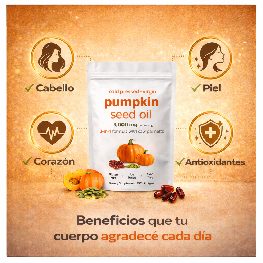 Aceite de Semilla de Calabaza - Cabello Más Fuerte y Piel Saludable en 120 Días