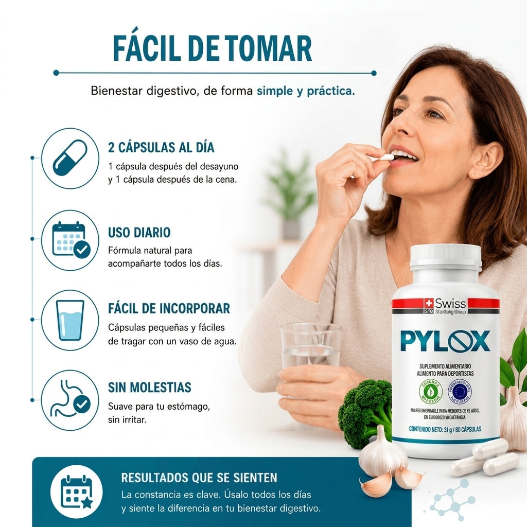 Pylox™ - Reduce Inflamación Abdominal, Acidez y Reflujo por Helicobacter Pylori