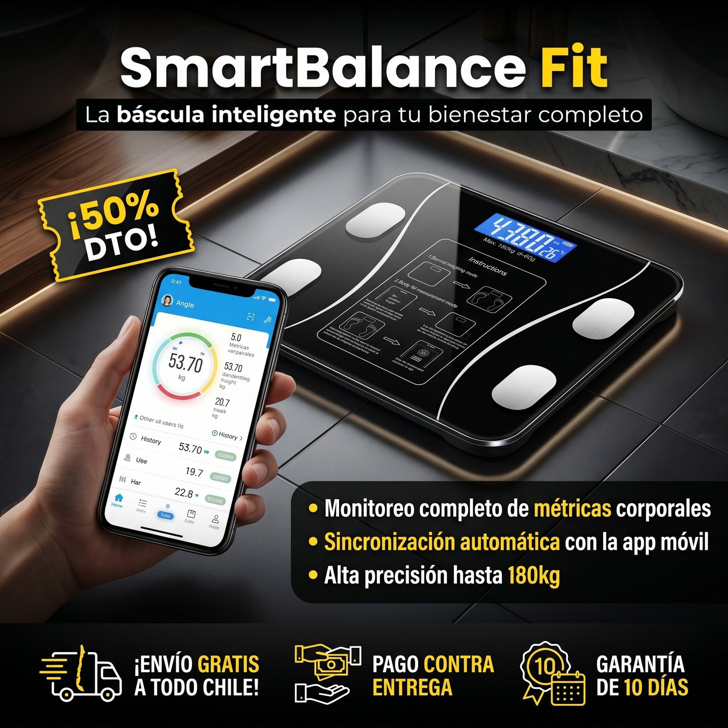 SmartBalance Fit - Báscula Conectada a Bluetooth - Visualiza Tu Progreso Desde El Celular