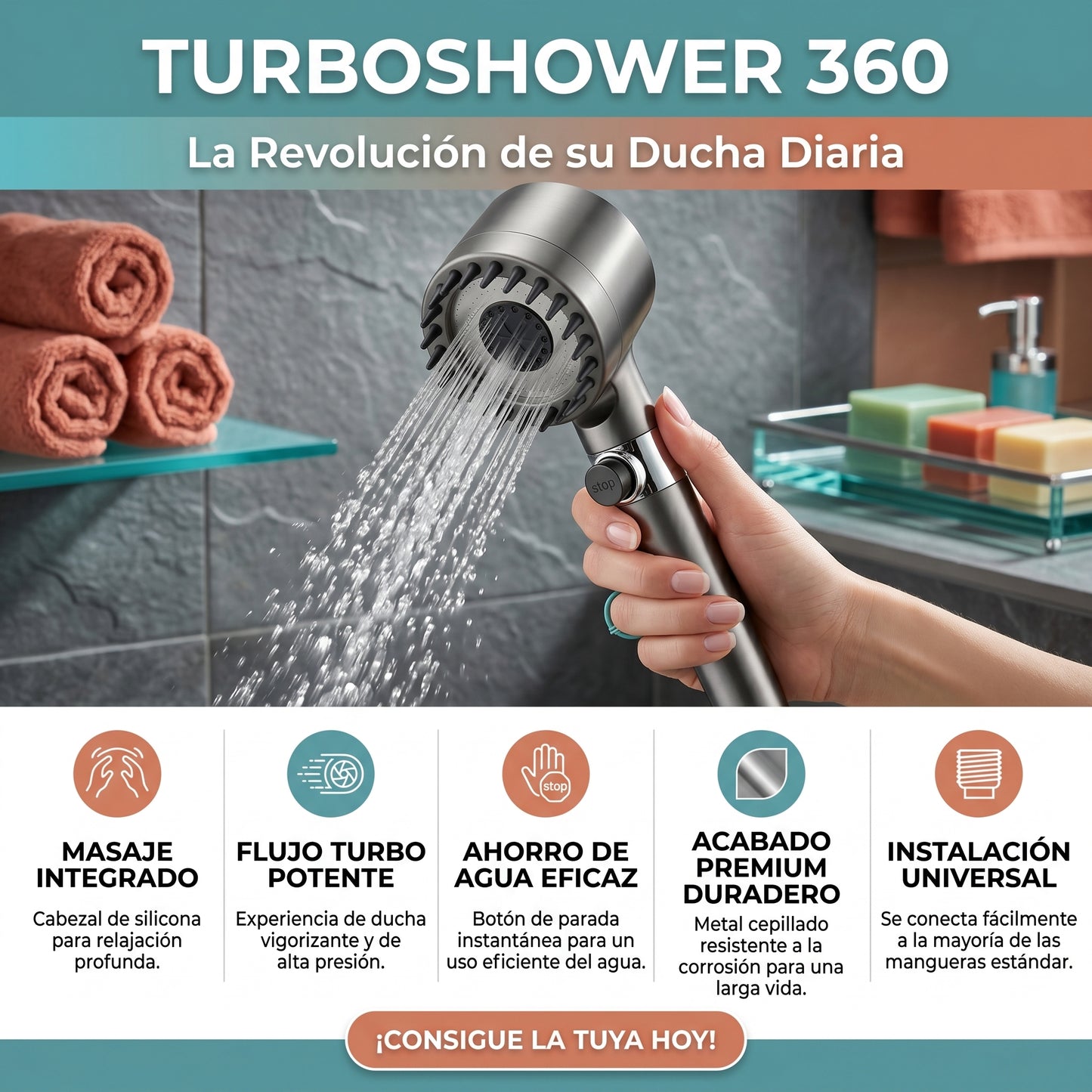 TurboShower 360 - Purifica y Potencia el Agua - Recupera el Placer de Ducharte