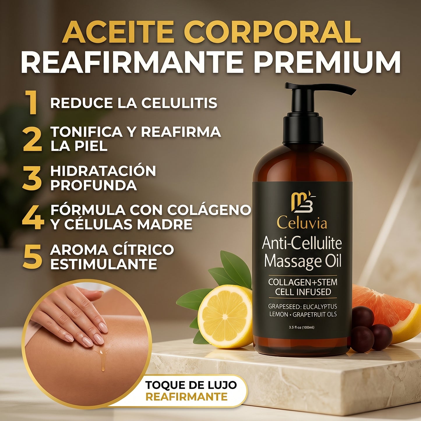 Aceite Reafirmante Corporal - Tonifica y Nutre la Piel - Ayuda a mejorar la apariencia de la celulitis
