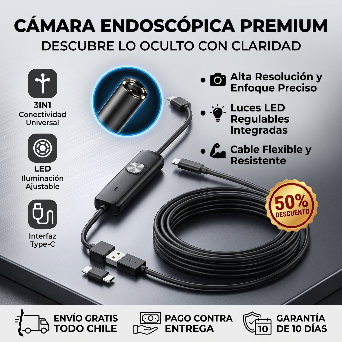 Cámara Endoscópica - Inspección Profunda - Ve Donde Tus Ojos No Llegan en Segundos