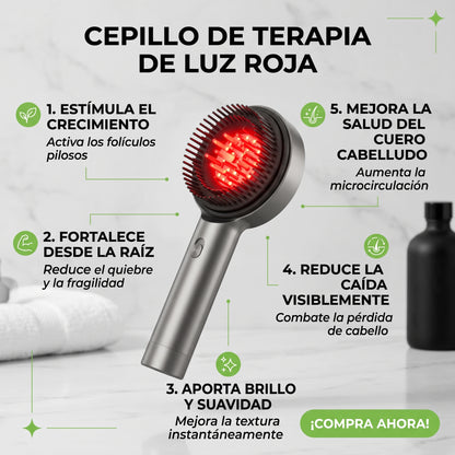 Cepillo Capilar Luz Roja - Terapia de Luz y Aceite - Cabello Más Fuerte y Brillante Desde la Raíz