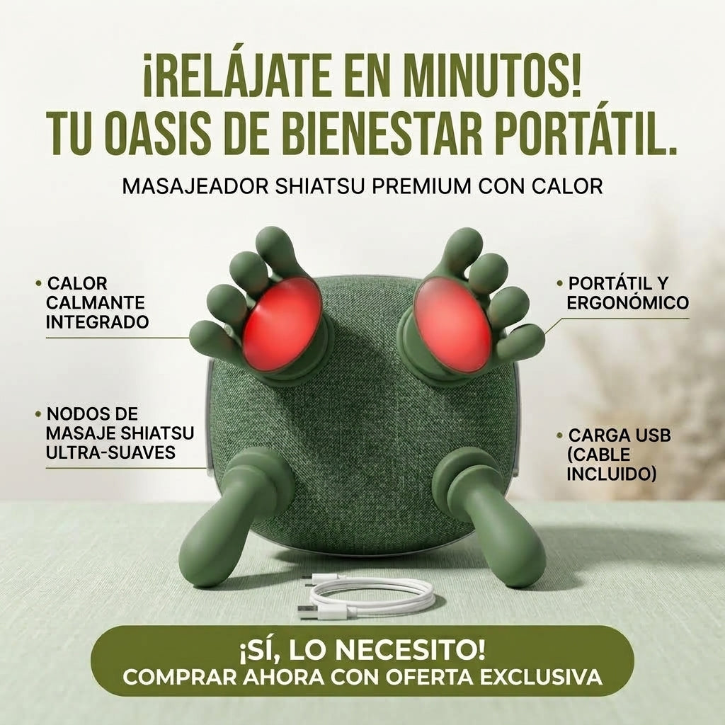 Masajeador Shiatsu con Calor -Convierte tus minutos de descanso en una rutina de relajación