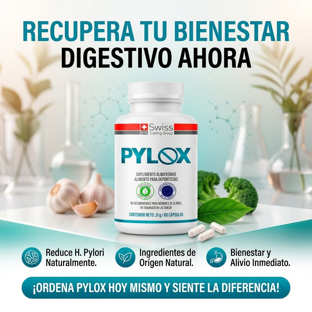 Pylox™ - Reduce Inflamación Abdominal, Acidez y Reflujo por Helicobacter Pylori