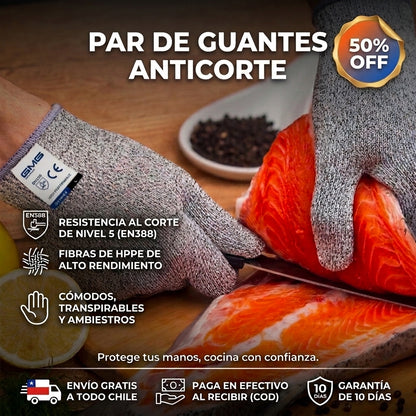 PAR GUANTES ANTICORTE - Reduce la exposición de tus manos a objetos filosos