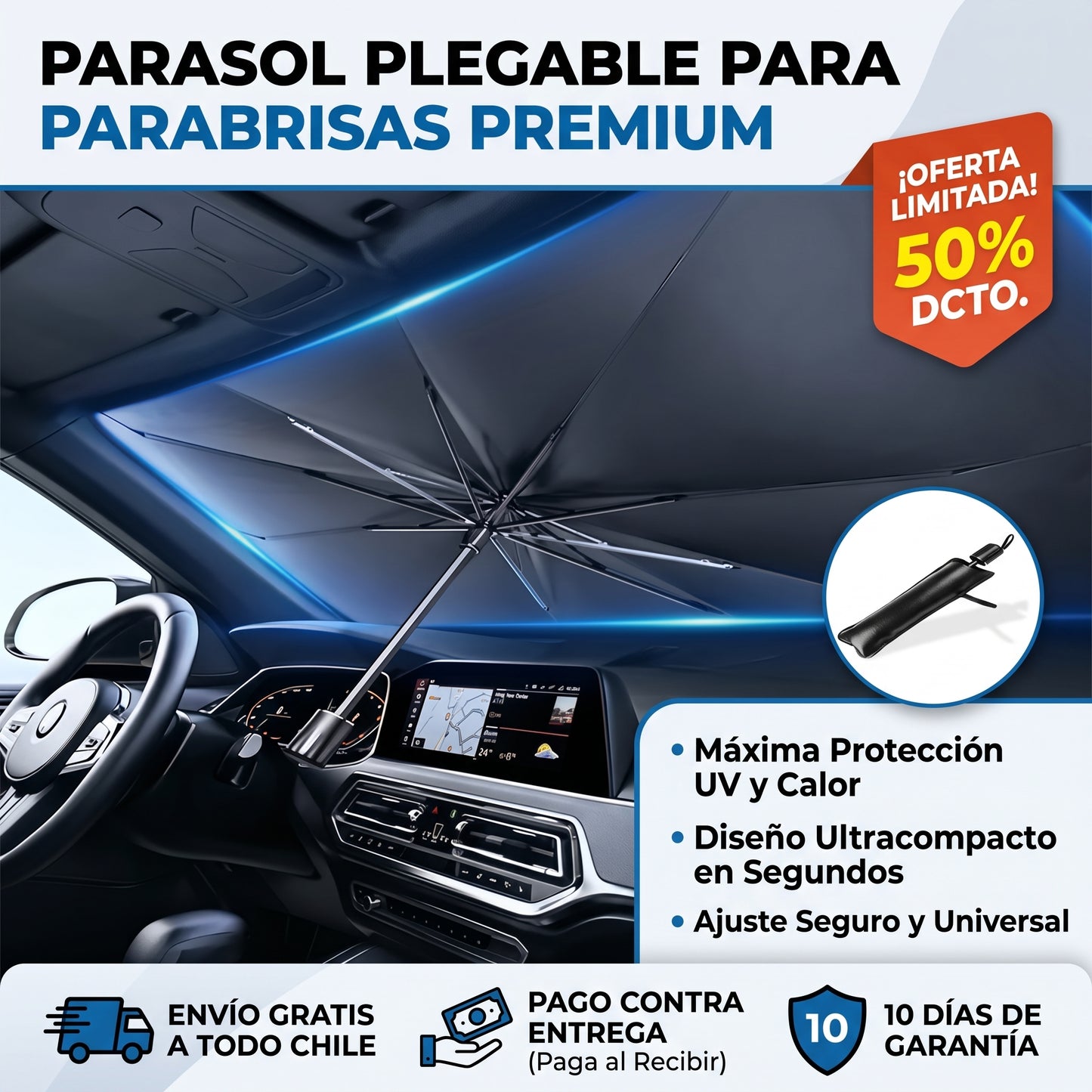 PARASOL PLEGABLE PARA PARABRISAS - Protección Solar para Auto