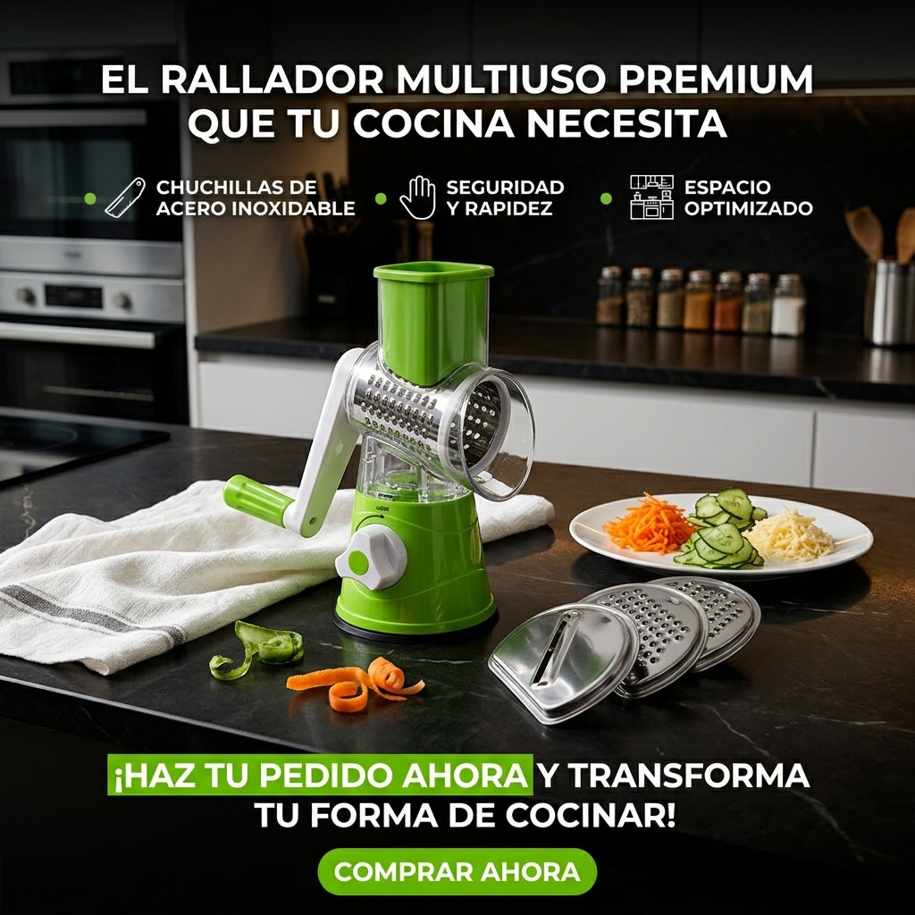 RALLADOR MULTIUSO - Ralla, rebana y tritura - Cocina más rápido y mantén tus manos alejadas de las cuchillas