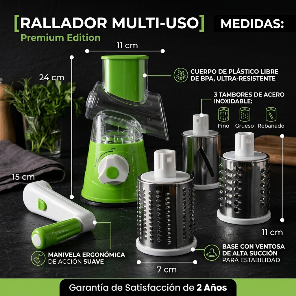 RALLADOR MULTIUSO - Ralla, rebana y tritura - Cocina más rápido y mantén tus manos alejadas de las cuchillas