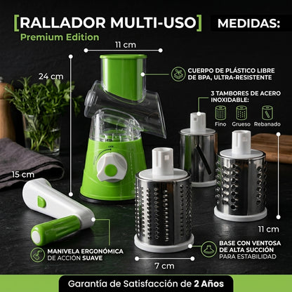 RALLADOR MULTIUSO - Ralla, rebana y tritura - Cocina más rápido y mantén tus manos alejadas de las cuchillas