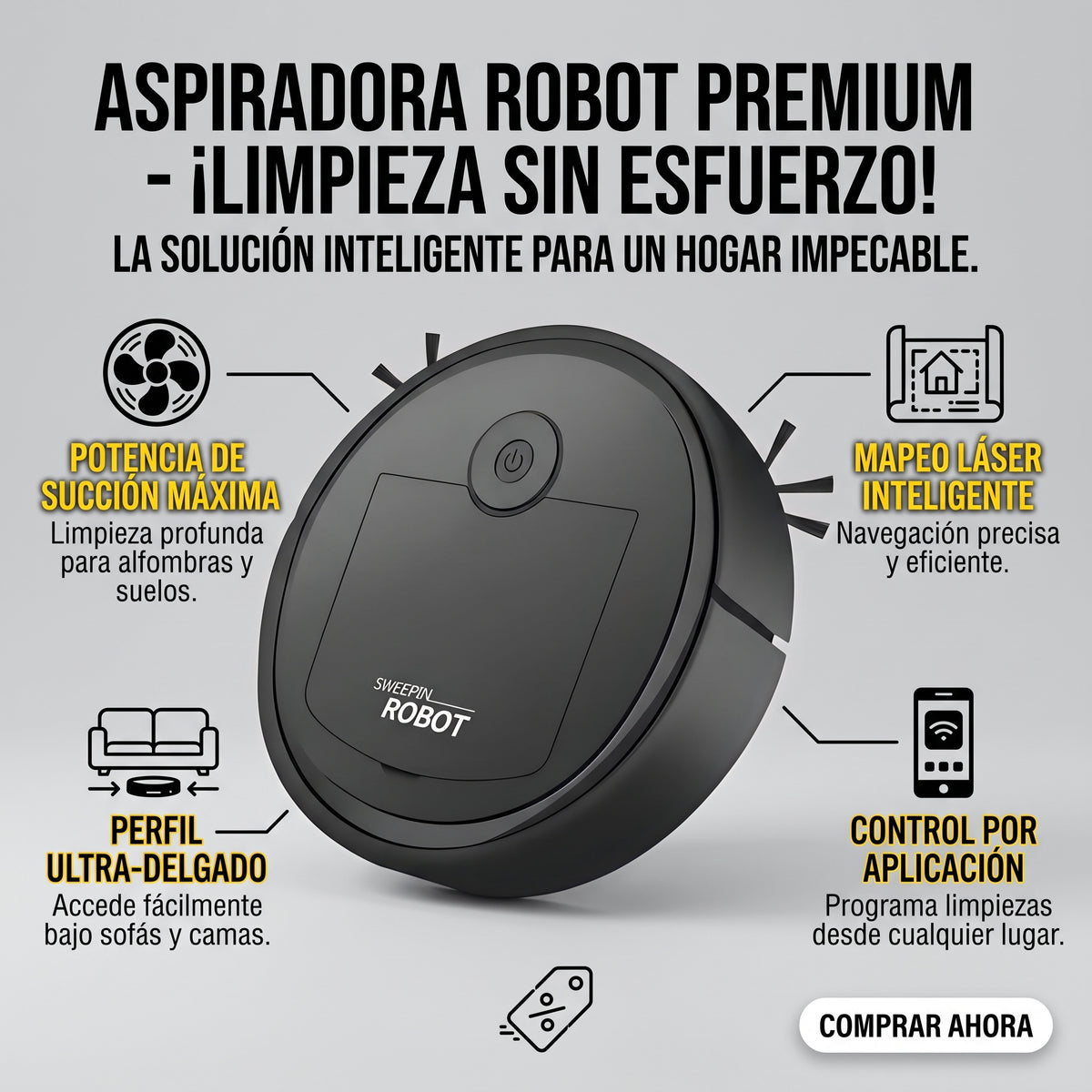 ASPIRADORA ROBOT - Limpieza 3 en 1 - Reduce la rutina diaria de limpieza