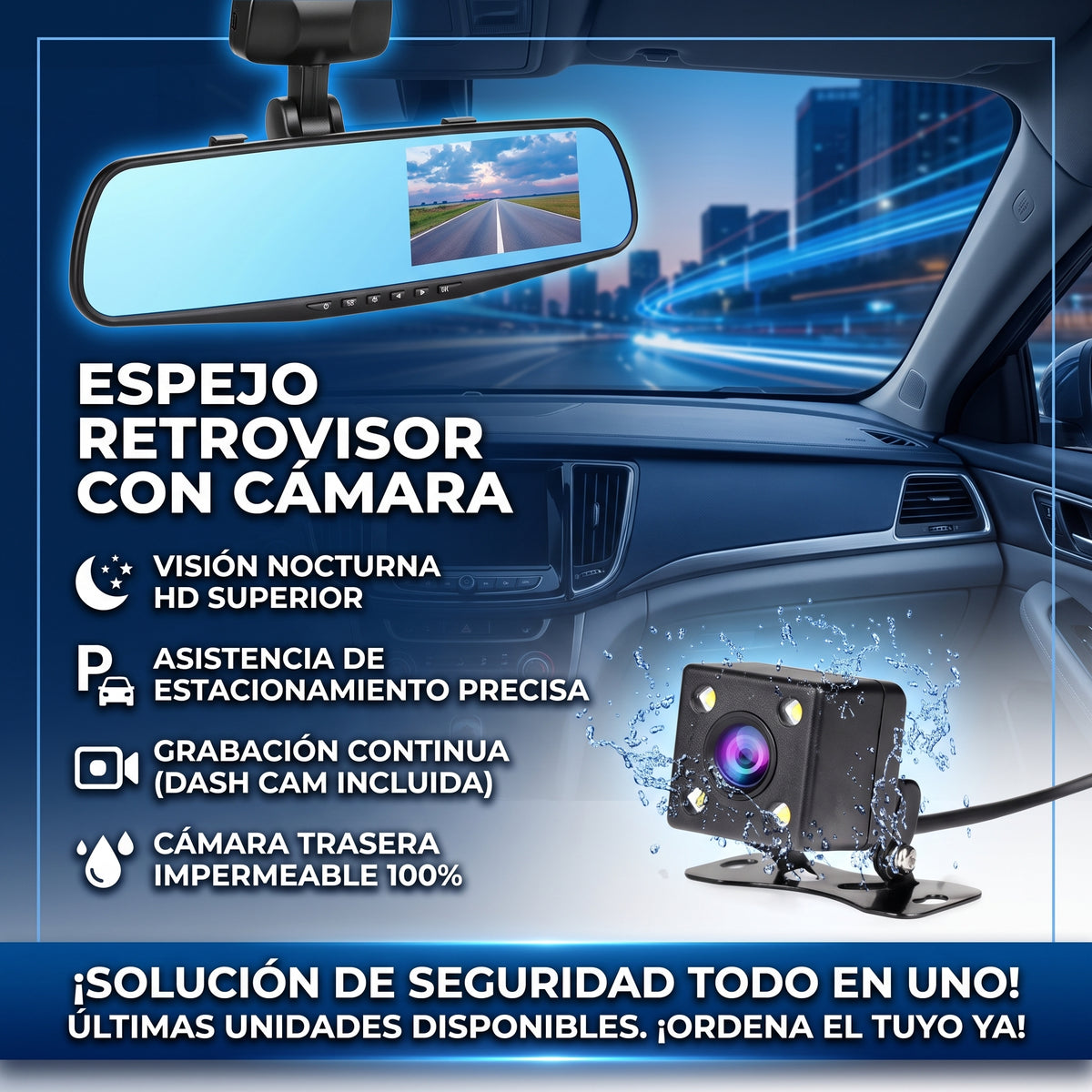 ESPEJO RETROVISOR CON CAMARA - Graba y visualiza - Conduce con más confianza