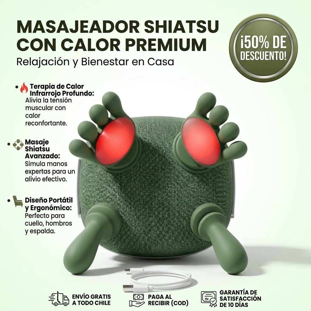 Masajeador Shiatsu con Calor -Convierte tus minutos de descanso en una rutina de relajación