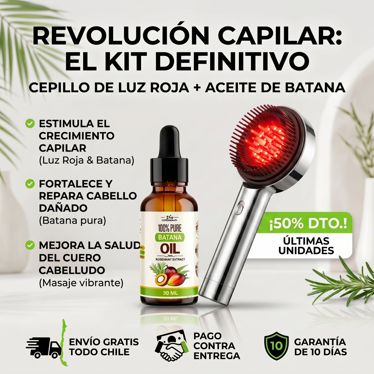 Cepillo Capilar Luz Roja - Terapia de Luz y Aceite - Cabello Más Fuerte y Brillante Desde la Raíz