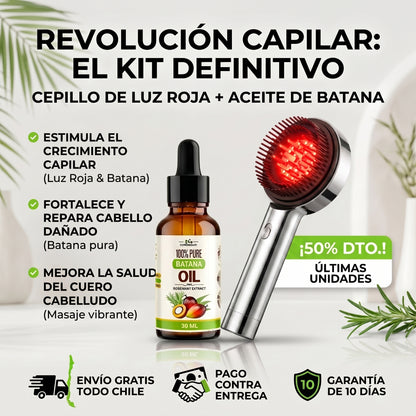 Cepillo Capilar Luz Roja - Terapia de Luz y Aceite - Cabello Más Fuerte y Brillante Desde la Raíz