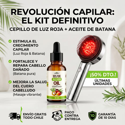 Cepillo Capilar Luz Roja - Terapia de Luz y Aceite - Cabello Más Fuerte y Brillante Desde la Raíz