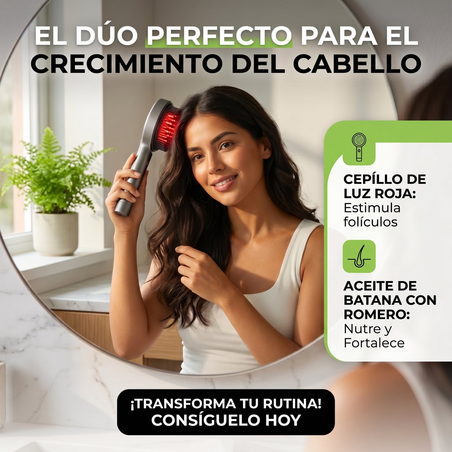 Cepillo Capilar Luz Roja - Terapia de Luz y Aceite - Cabello Más Fuerte y Brillante Desde la Raíz