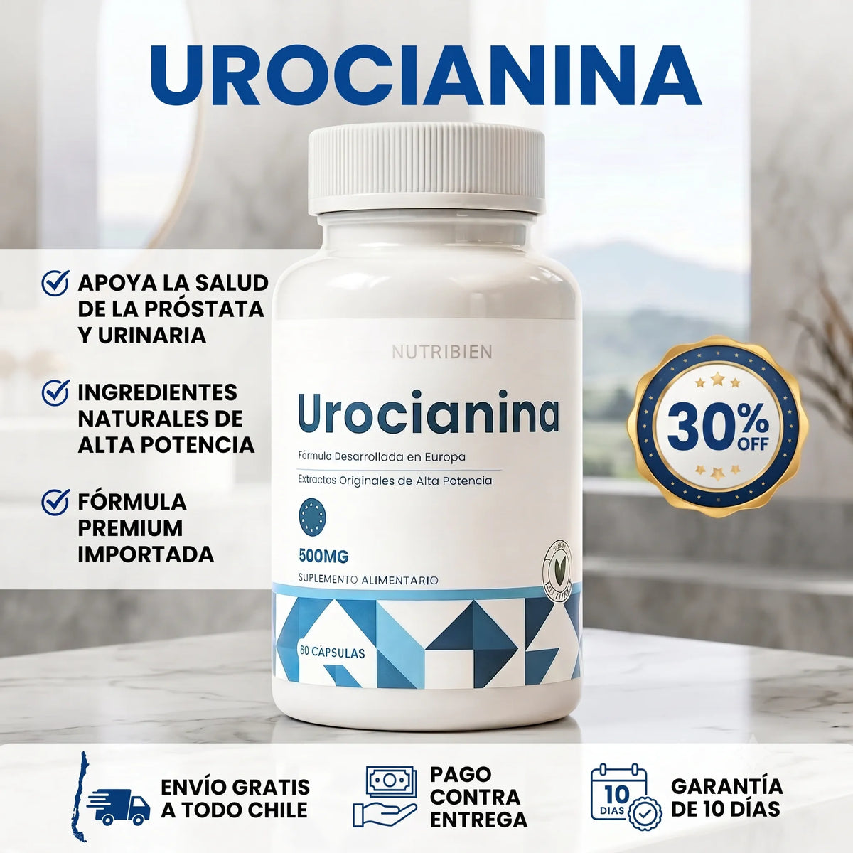 UROCIANINA™ 60 cápsulas - Cuidado Prostático y Urinario - No más ganas de orinar cada 30 minutos