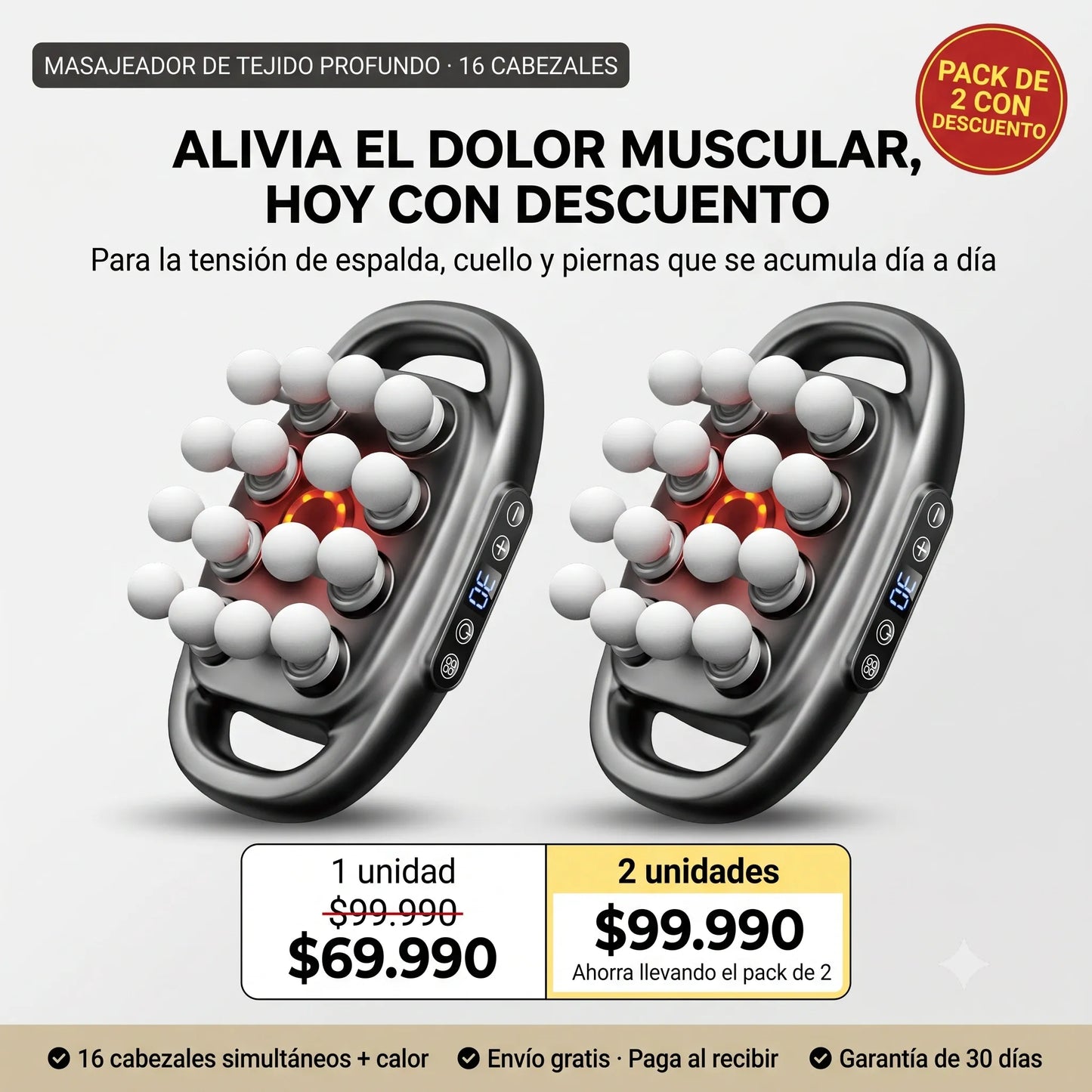 BackFix Pro™ Masajeador Terapéutico 16 Cabezales – Descanso Total en Casa