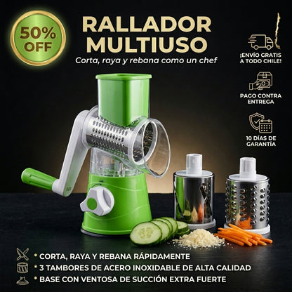 RALLADOR MULTIUSO - Ralla, rebana y tritura - Cocina más rápido y mantén tus manos alejadas de las cuchillas