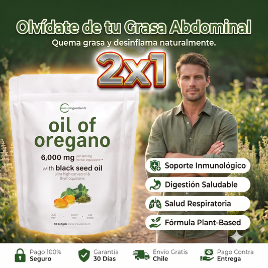 2x1 - Aceite de Orégano + Black Seed Oil — Elimina tu Grasa Abdominal Cuidando tu Intestino