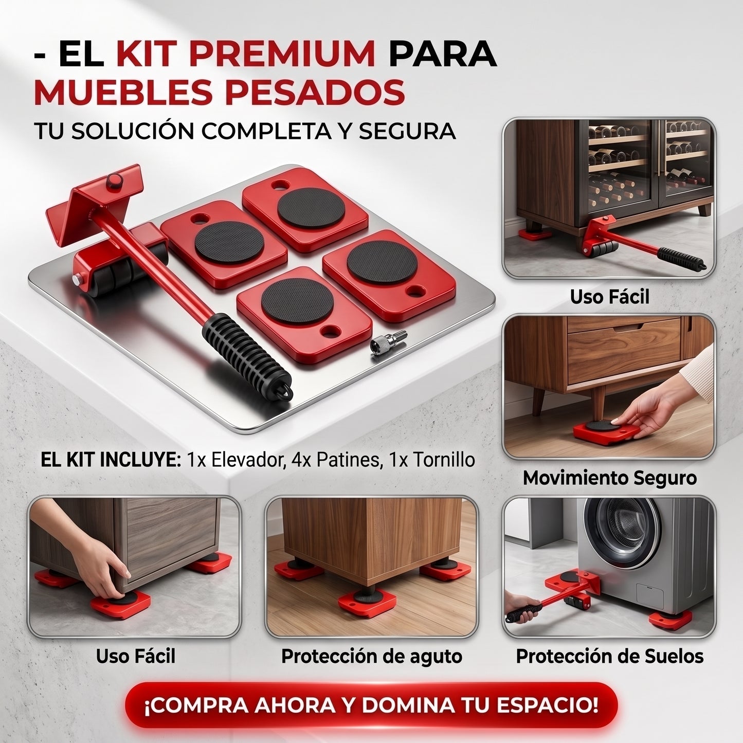 KIT LEVANTA MUEBLE - Mueve sofás, camas y electrodomésticos fácilmente