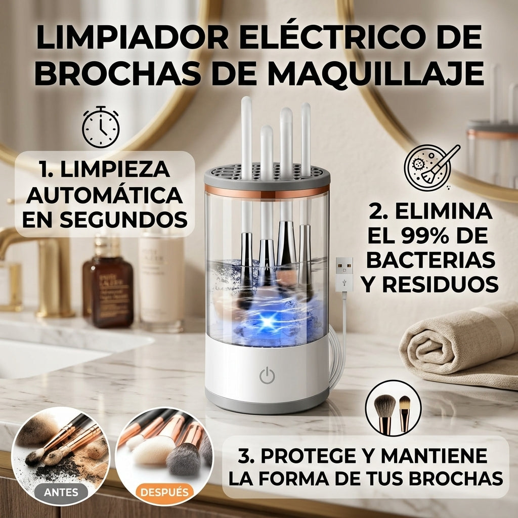 Limpiador Eléctrico de Brochas de Maquillaje - Brochas impecables en minutos sin esfuerzo