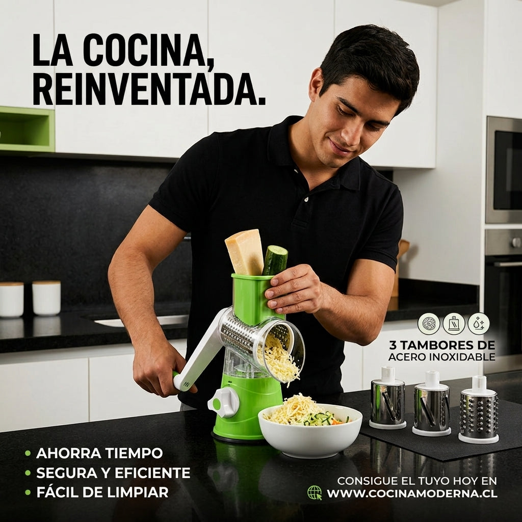 RALLADOR MULTIUSO - Ralla, rebana y tritura - Cocina más rápido y mantén tus manos alejadas de las cuchillas