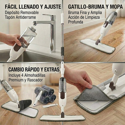 Mopa Rociadora - Rocia y Limpia en Minutos - Limpieza Inteligente y Pisos Impecables