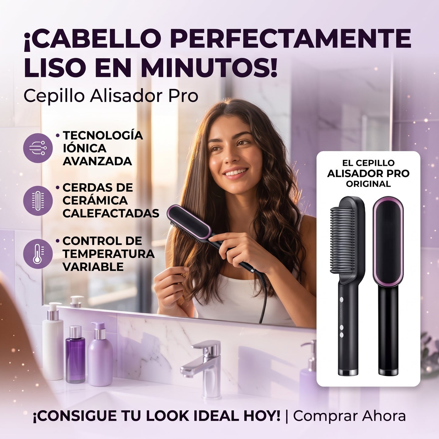 Cepillo Alisador Pro - Peina y Alisa - Cabello liso y brillante en pocos minutos