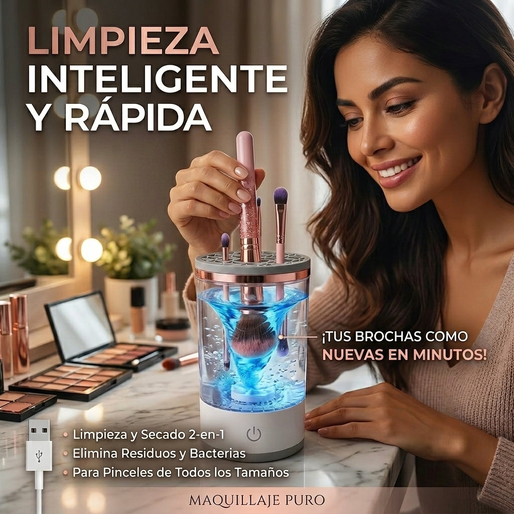 Limpiador Eléctrico de Brochas de Maquillaje - Brochas impecables en minutos sin esfuerzo