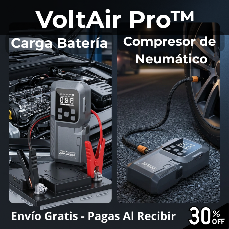 VoltAir Pro™ - Cargador y Compresor Automotriz Inteligente – Evita Quedarte En Pana en Minutos
